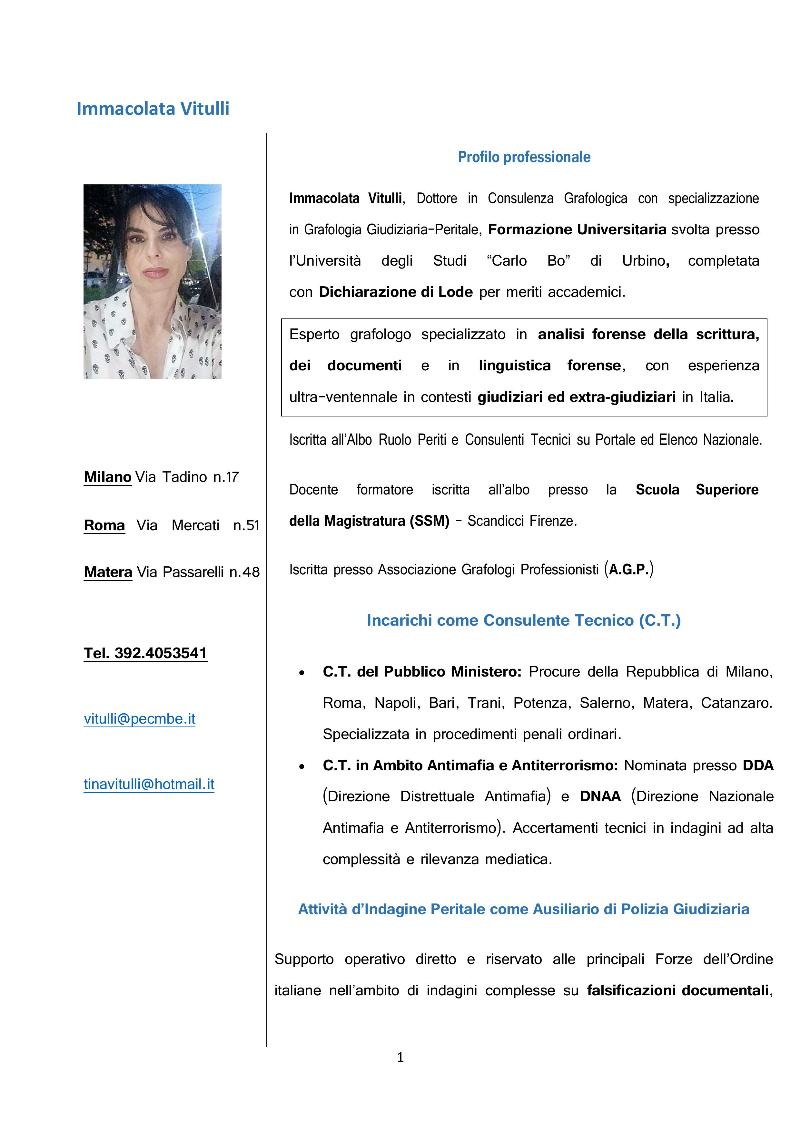 curriculum immacolata vitulli grafologa forense